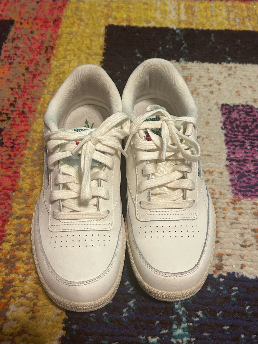 Reebok Off-White Leather Low-Top Sneakers with Green and Red Accents